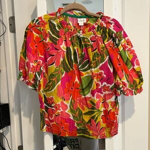 Lively Vibrant Floral Blouse - Pink, Green, Orange